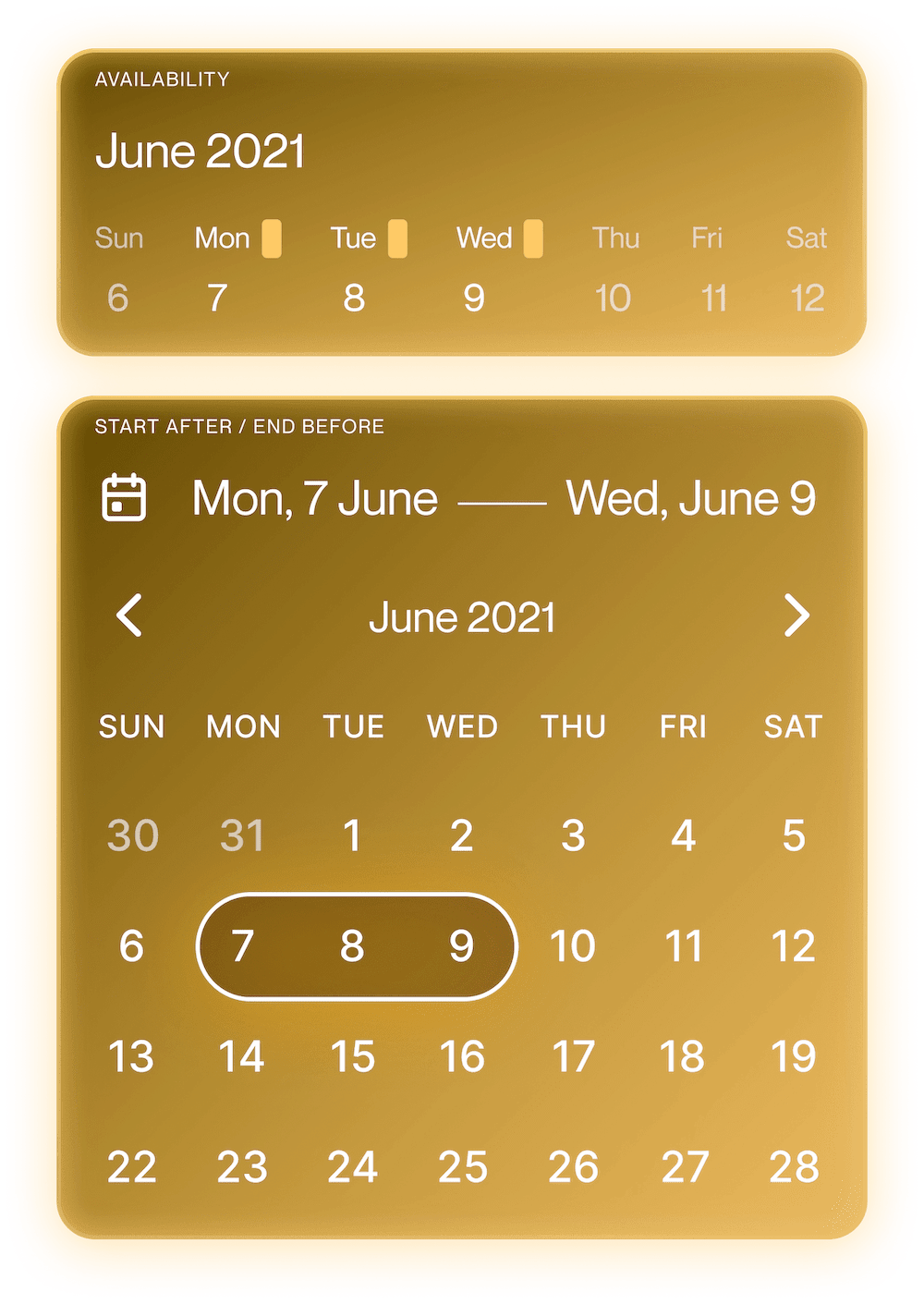 CommandDot showing 3 days selected on calendar