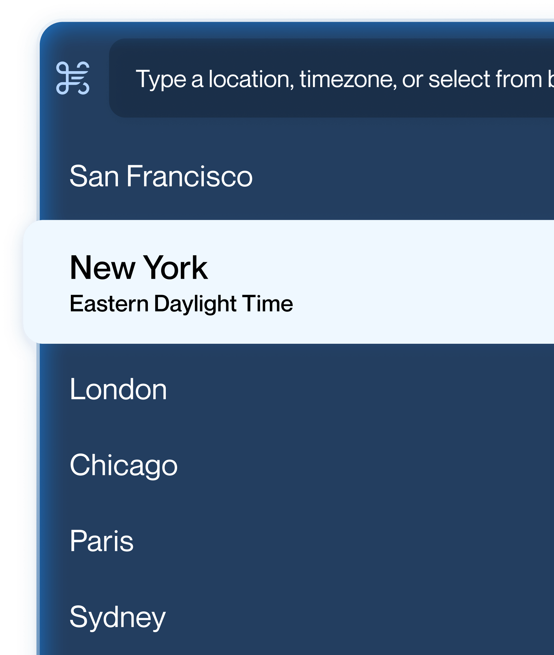 Showing Timezone selection in CommandDot