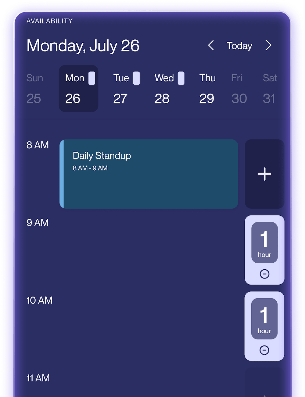 CommandDot showing available time slots on calendar